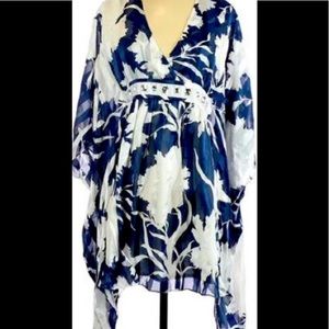 Venus silk blue and white kimono style dress